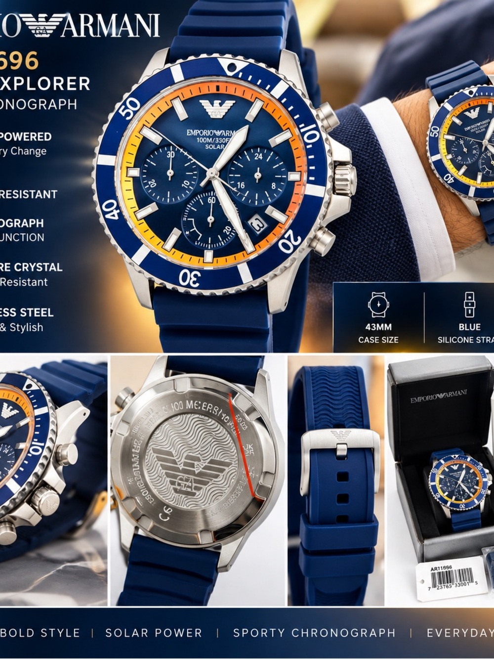 Emporio Armani Blue & Orange Explorer Chronograph Watch